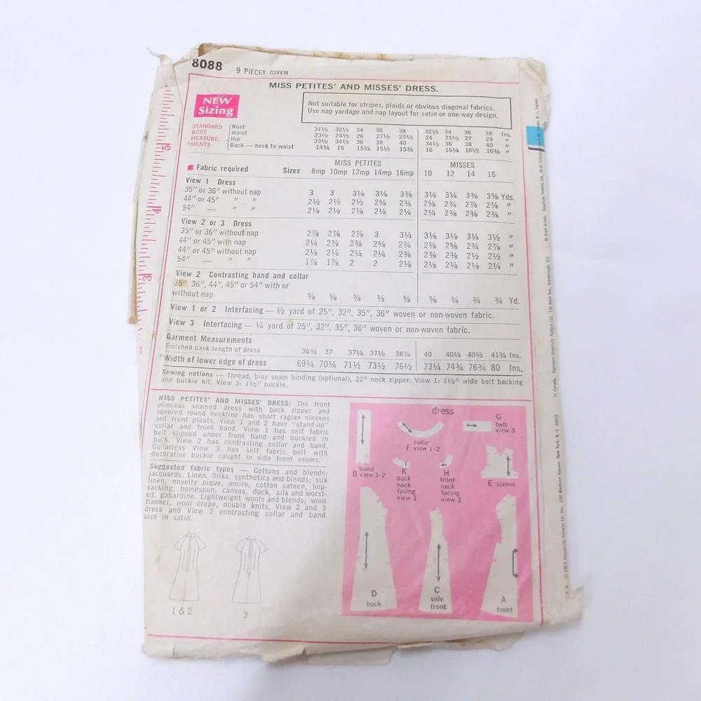 Simplicity Sewing Pattern Dress Mod Shift Mini A Line Vintage 8088 Miss /‎ #6353